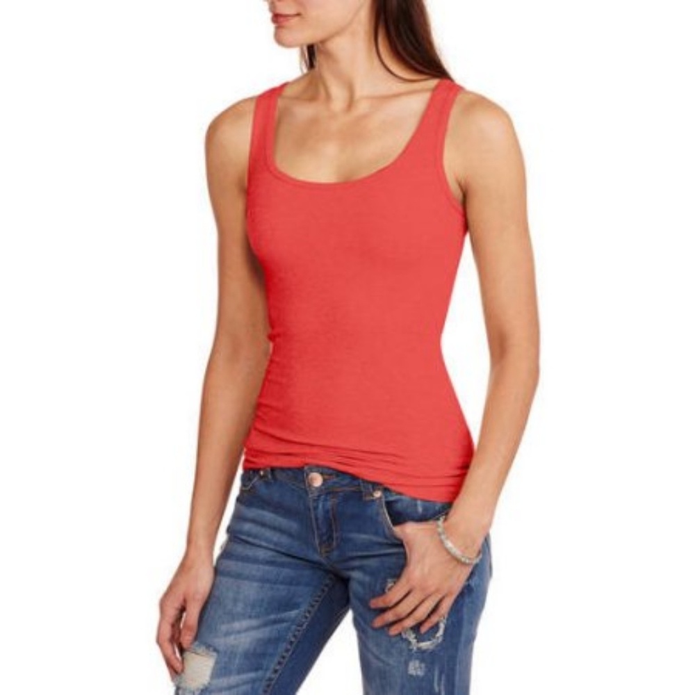 Red Ribbed Knit Tank Top